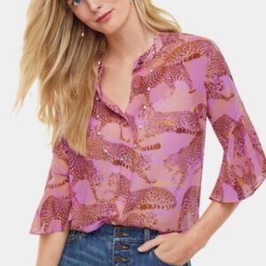 Cabi Minx Leopard Sheer Blouse Pink